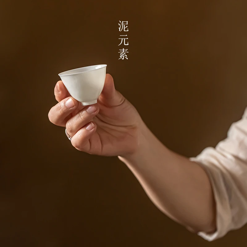 泥元素手工茶杯家用陶瓷主人杯手绘品茗杯白瓷手拓铃铛杯