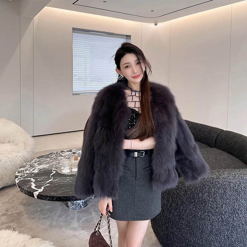 “侘寂北岛”2024冬新款芬兰进口整皮腹毛狐狸毛皮草外套年轻大衣