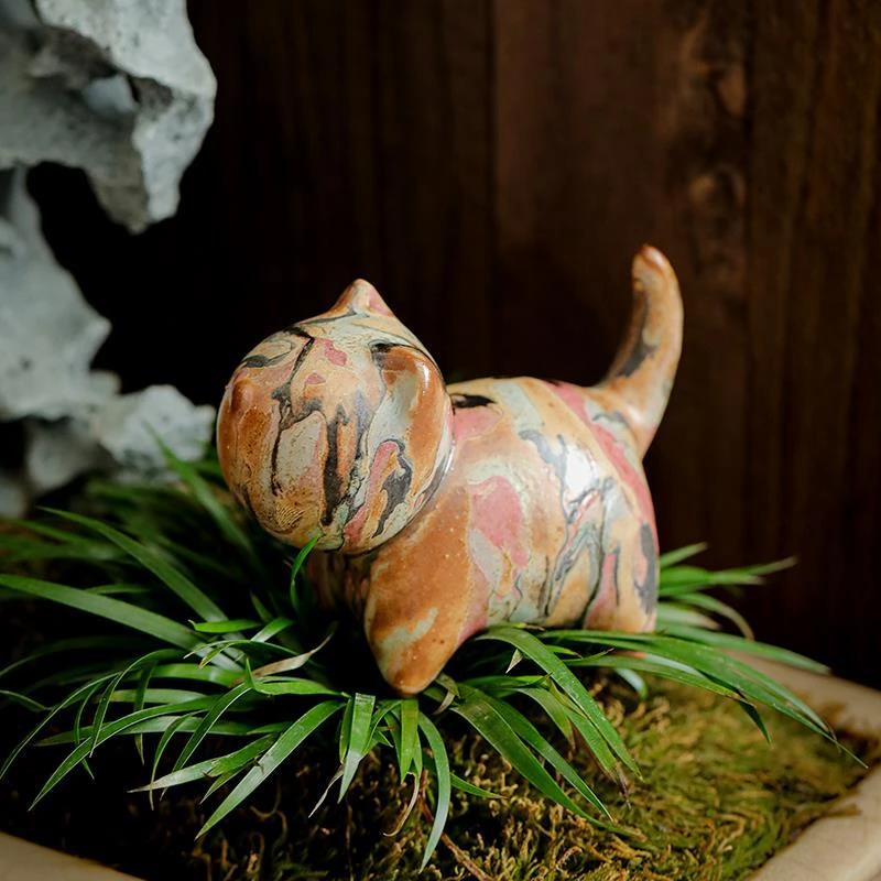 家用办公敦煌油画手工茶玩茶具桌面装饰精品招财小猫小马茶宠