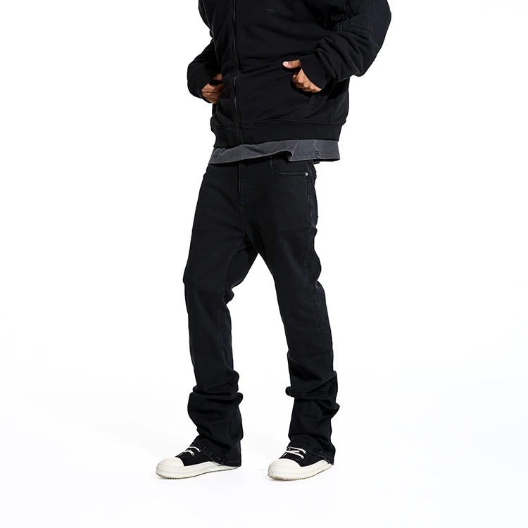 PMW 复古水洗做旧修身直筒微喇弹力牛仔裤美式高街P23FWX05