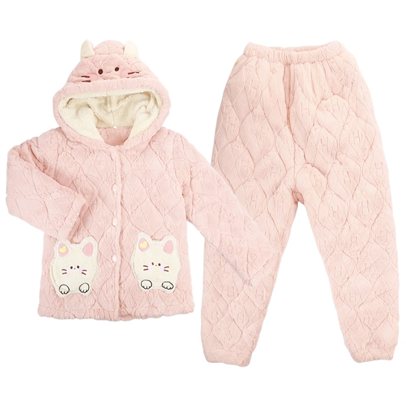 好波睡衣儿童小女孩连帽款可爱睡衣男孩可外穿保暖家居服HJ23121