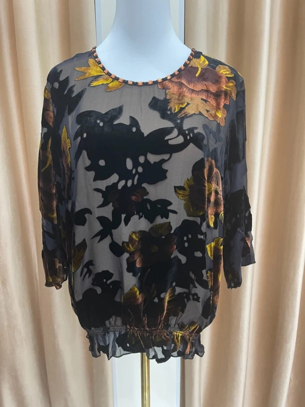 财地品牌桑蚕丝大码女装时尚女士小衫圆领百搭花色上衣082