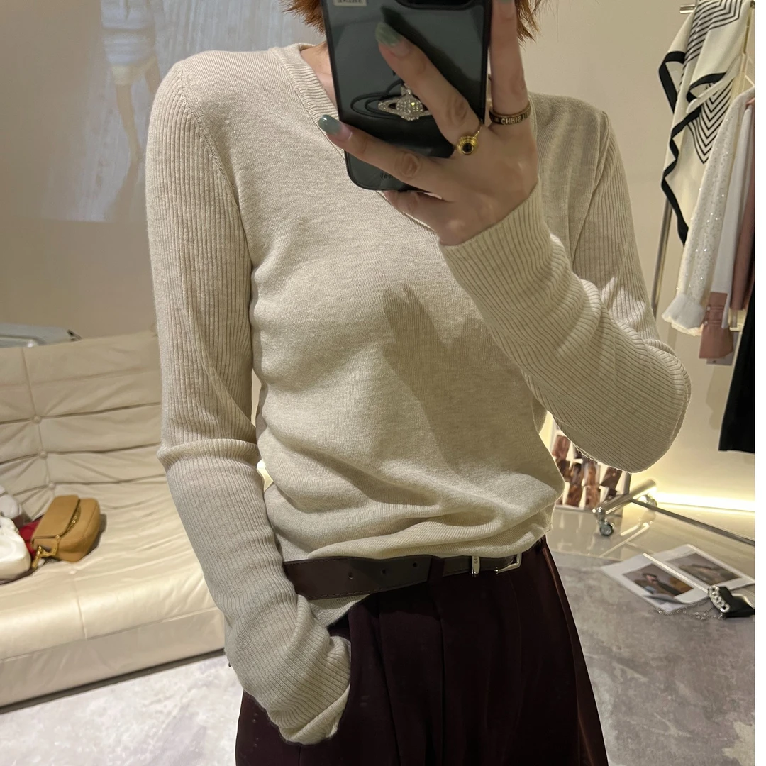 2024早秋U领针织衫薄款上衣