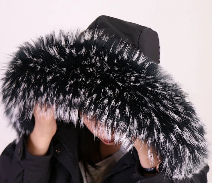 貉子真毛大毛领黑底白尖色男士女装时尚女士男款休闲冬季女款百搭