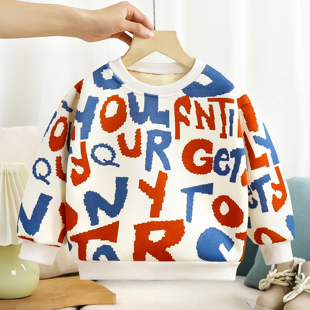 儿童男童女童长袖洋气加绒圆领秋冬上衣休闲