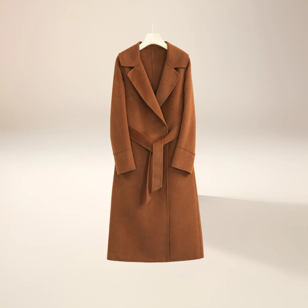 9110528双面羊毛大衣腰带装饰通用毛呢大衣轻奢百搭女士大衣