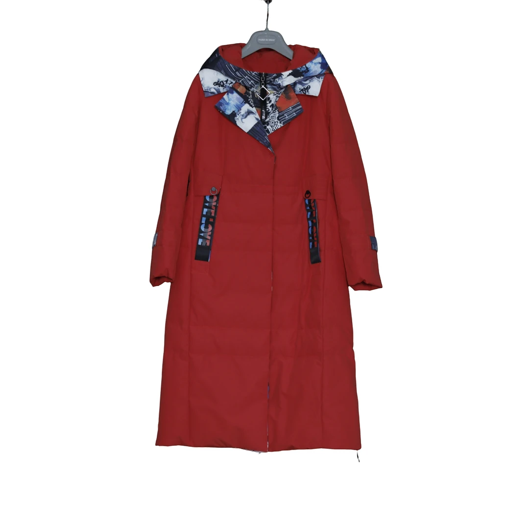 8212DZ844女款时尚休闲百搭女士红色连帽中长款羽绒服