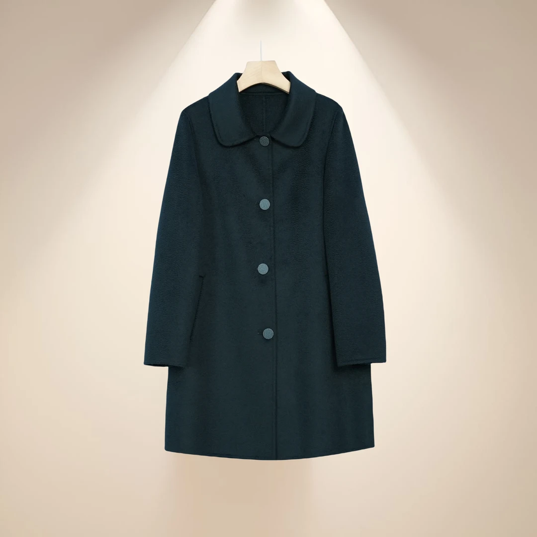 9112DZ265水波纹时尚女士中长款双面呢翻领秋冬双面羊毛大衣