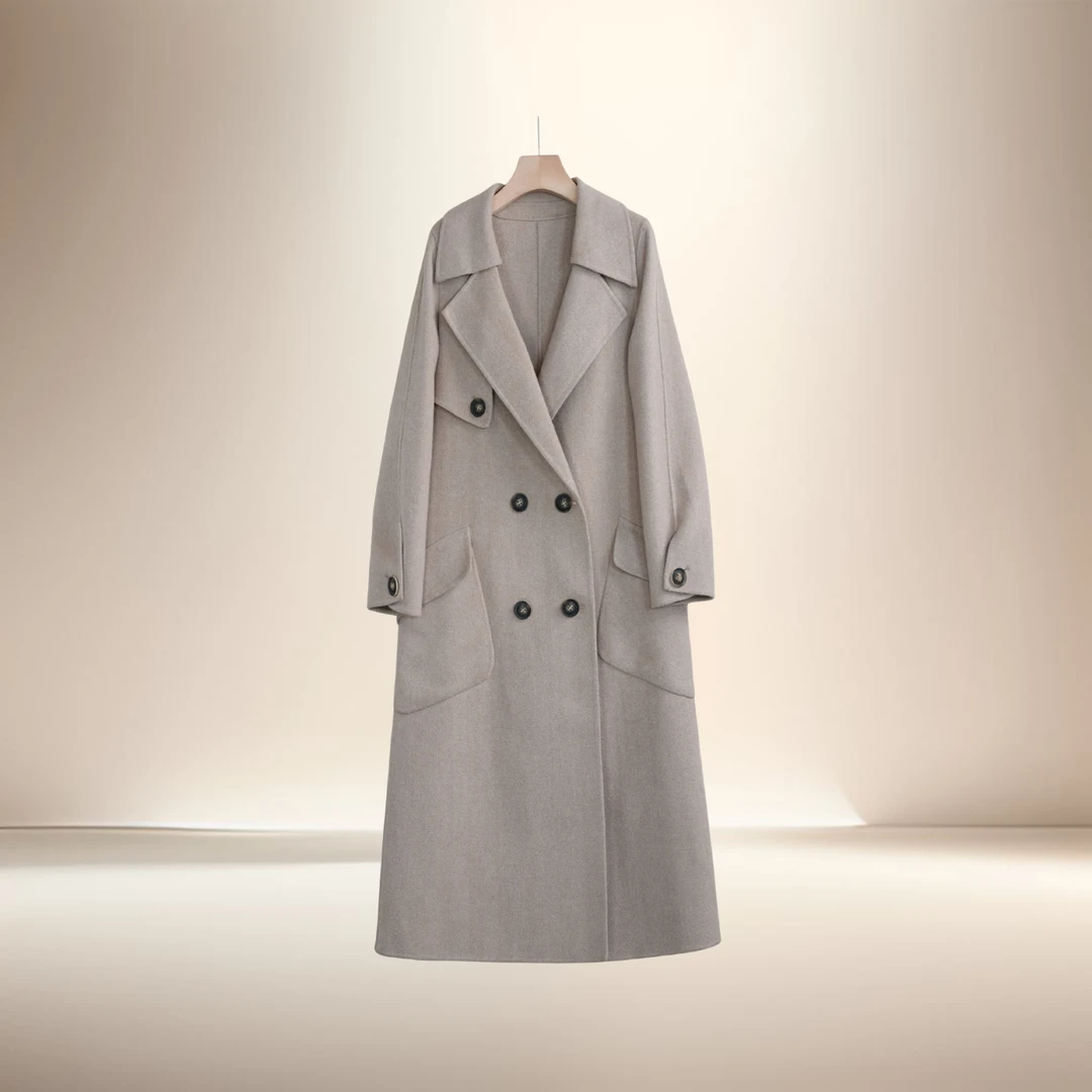 9111217Y人字纹羊毛大衣秋冬新款气质翻领毛呢外套大衣