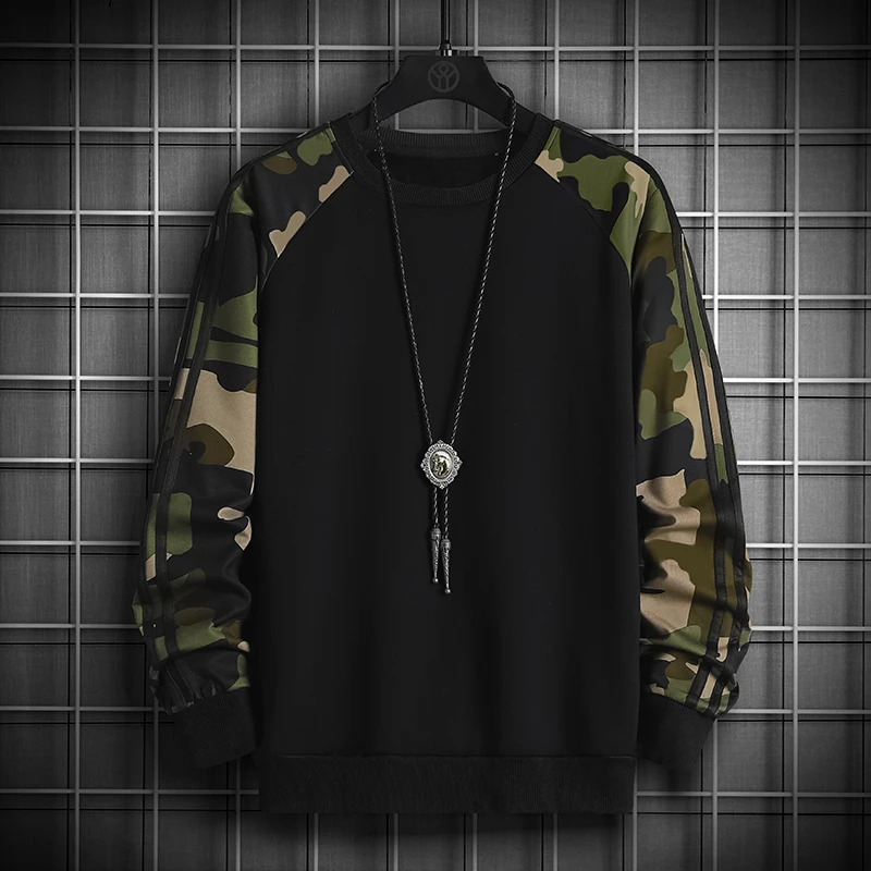 逸品源YPY-秋季迷彩潮流时尚宽松拼接套头圆领男士卫衣