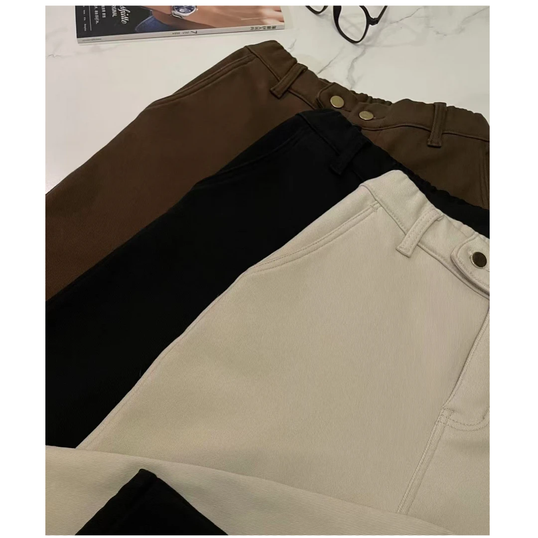 秋冬款复古感设计不掉色柔软微弹松紧腰牛仔小个子休闲时尚筷子裤