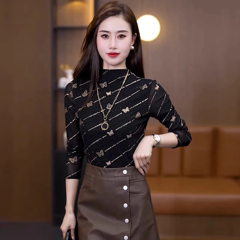 欧货半高领气质打底衫女春秋冬修身显瘦洋气加绒加厚内搭保暖上衣