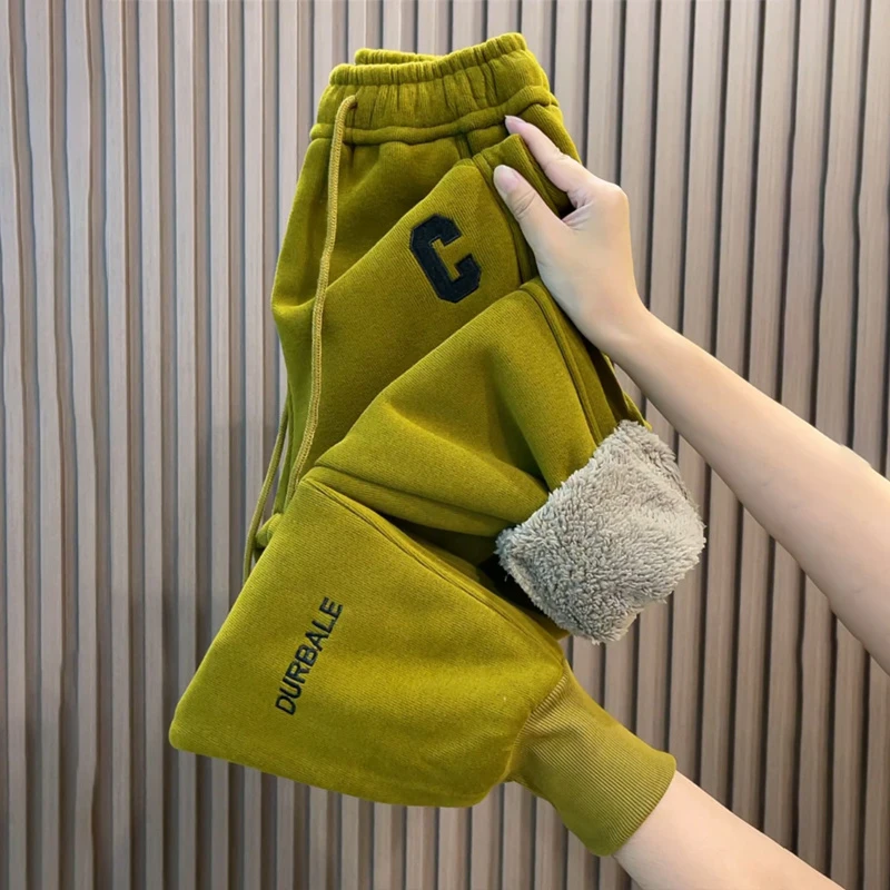 冬季羊羔绒束脚运动厚卫裤女宽松高腰百搭长裤加绒保暖休闲哈伦裤