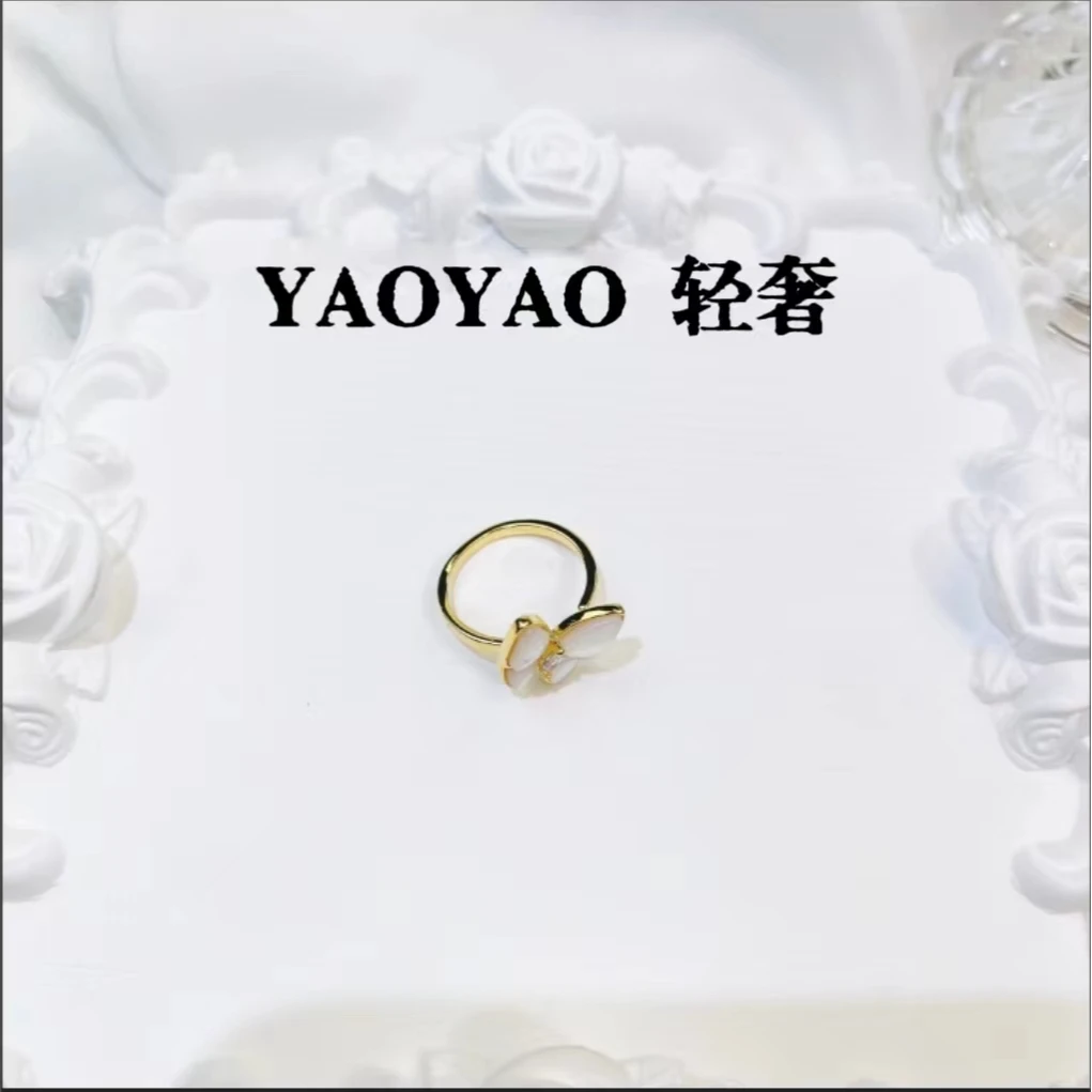 铜合金仿珍珠戒指 高级感蝴蝶立体超仙女时尚开口贝贝戒指-JZ0498