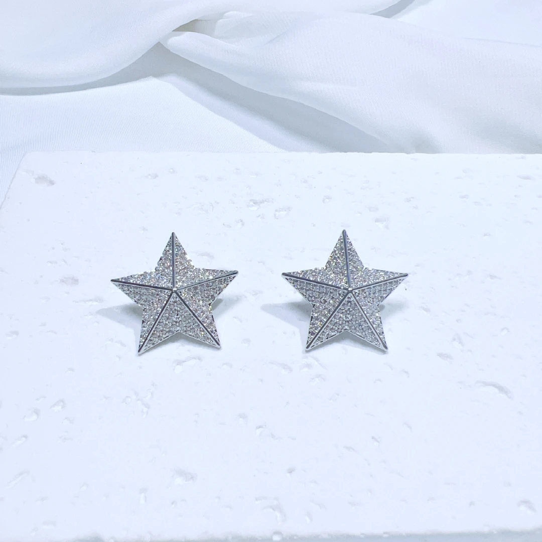 铜合金合成锆石耳饰 高级感时尚满钻五星耳钉简约耳环耳饰T1828
