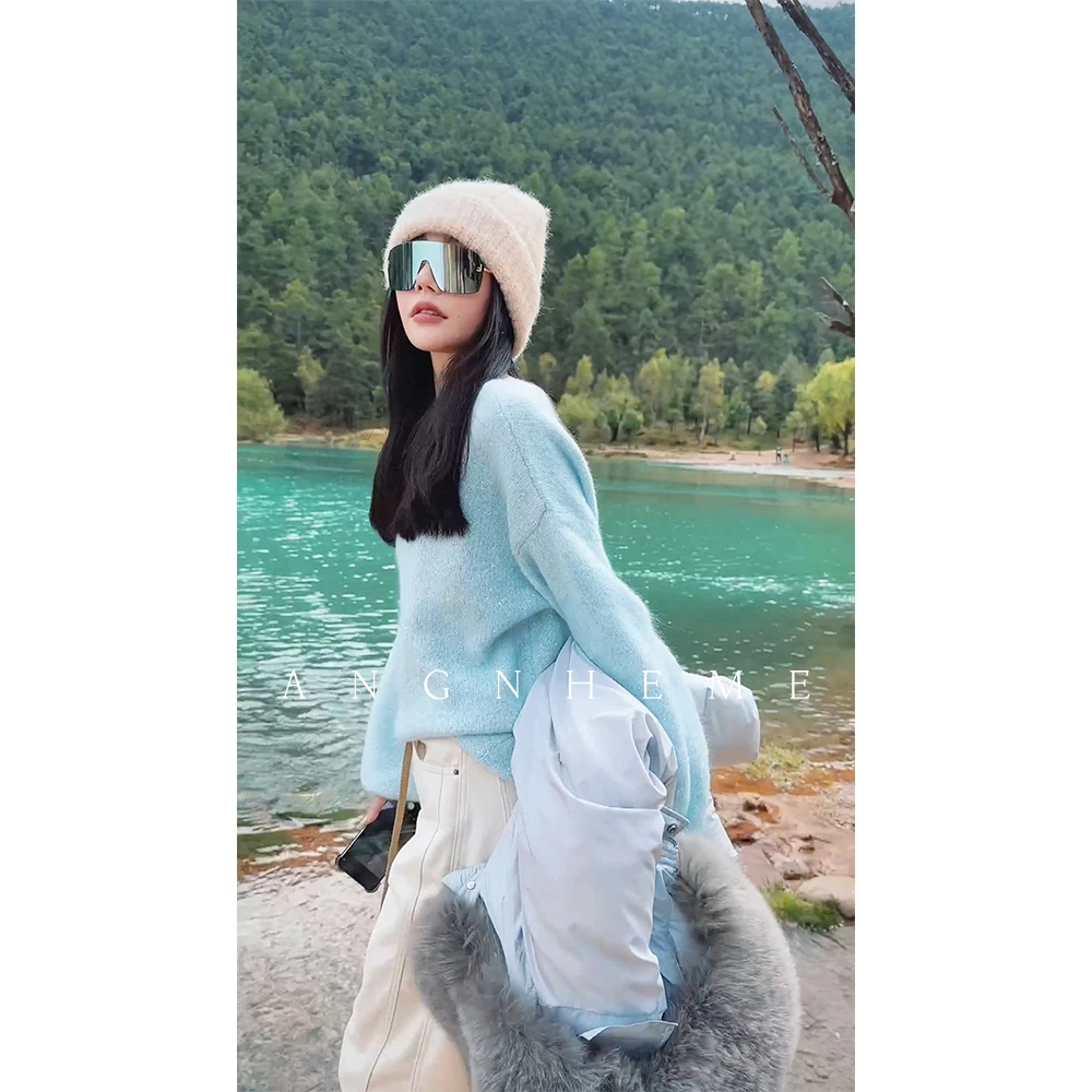 JANGHEMEI【星星】红人上新亮片绵羊毛马海马圆领针织衫M26529M44