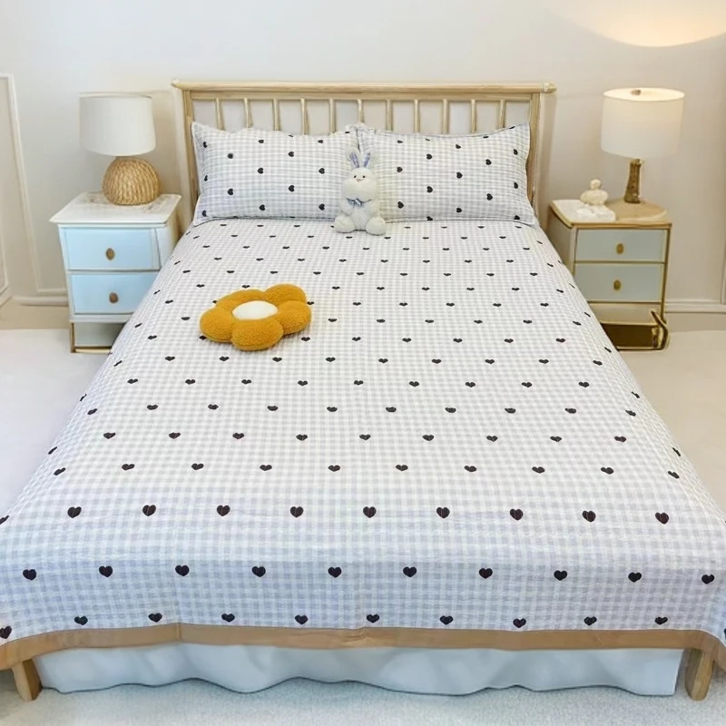 2米2.3米三件套【蓝格】A类母婴级加厚绗缝亲肤四季通用床盖