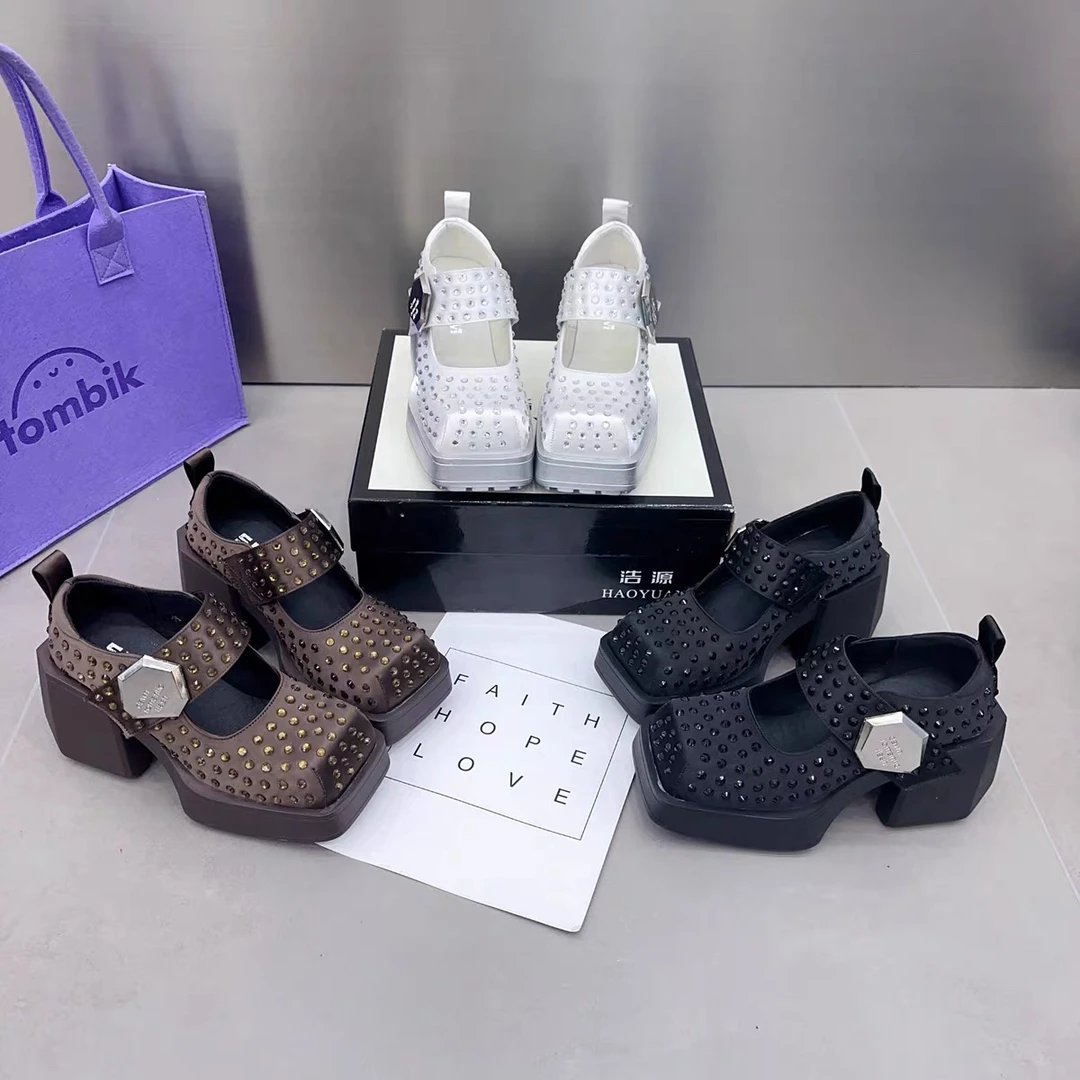 新疆2025春季时尚新款女鞋水钻厚底高跟浅口高跟鞋2023-279