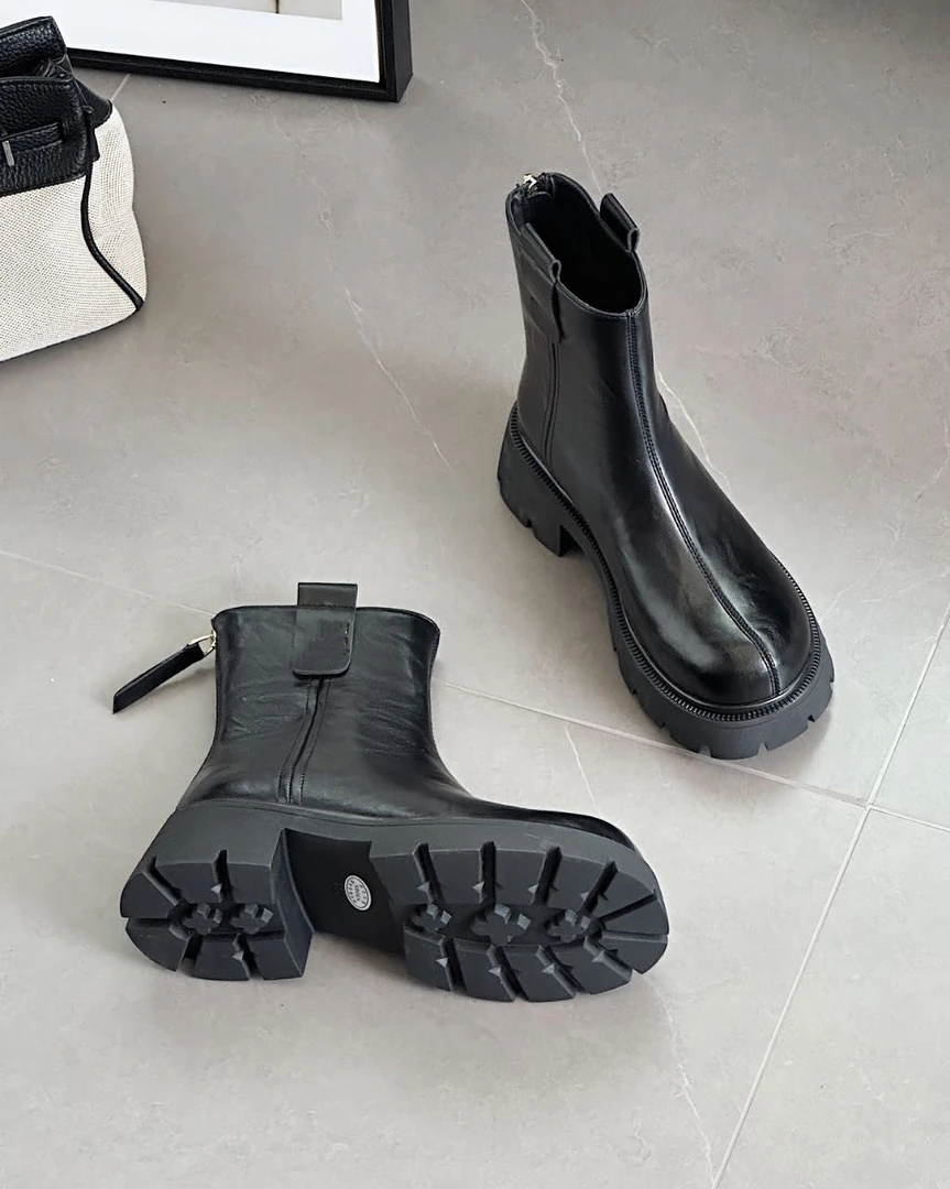 新疆【5厘米】秋冬新款女靴厚底时尚粗跟短靴加绒瘦瘦靴39902-1