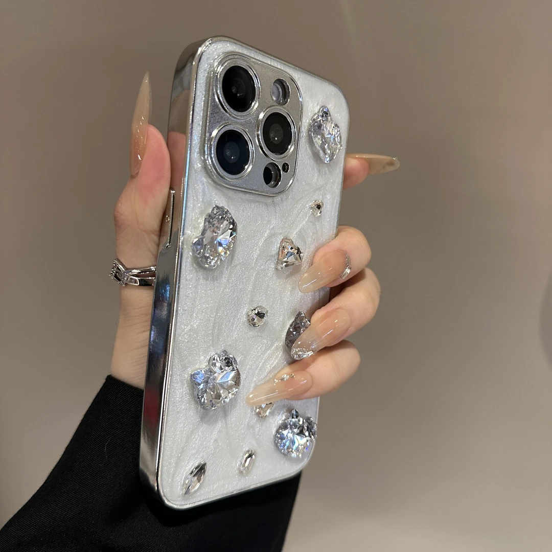 滴胶钻石kt猫适用苹果16promax手机壳立体iPhone15奢华13电镀14女