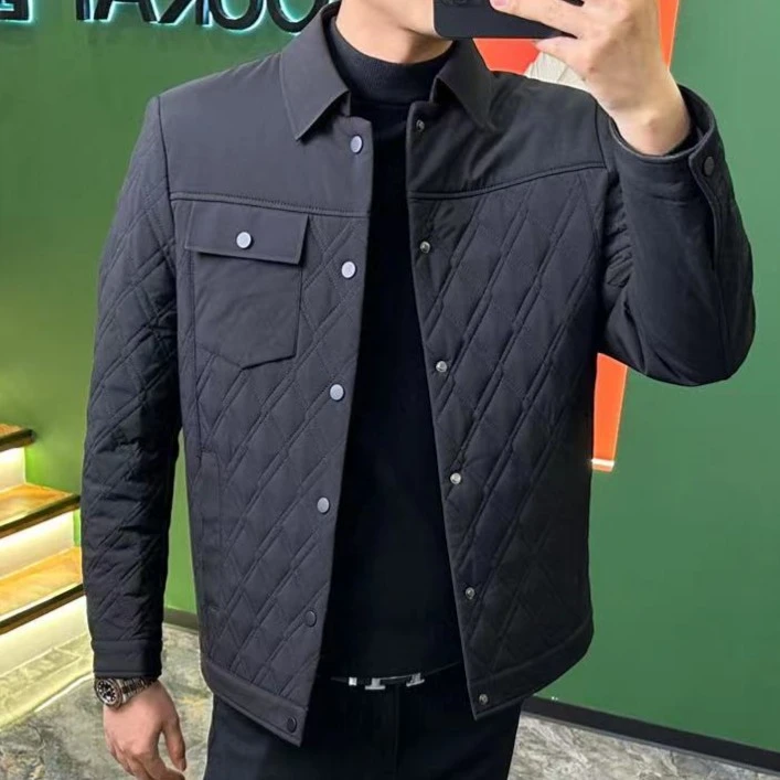(桑蚕丝)男士商务休闲翻领夹克加棉外套