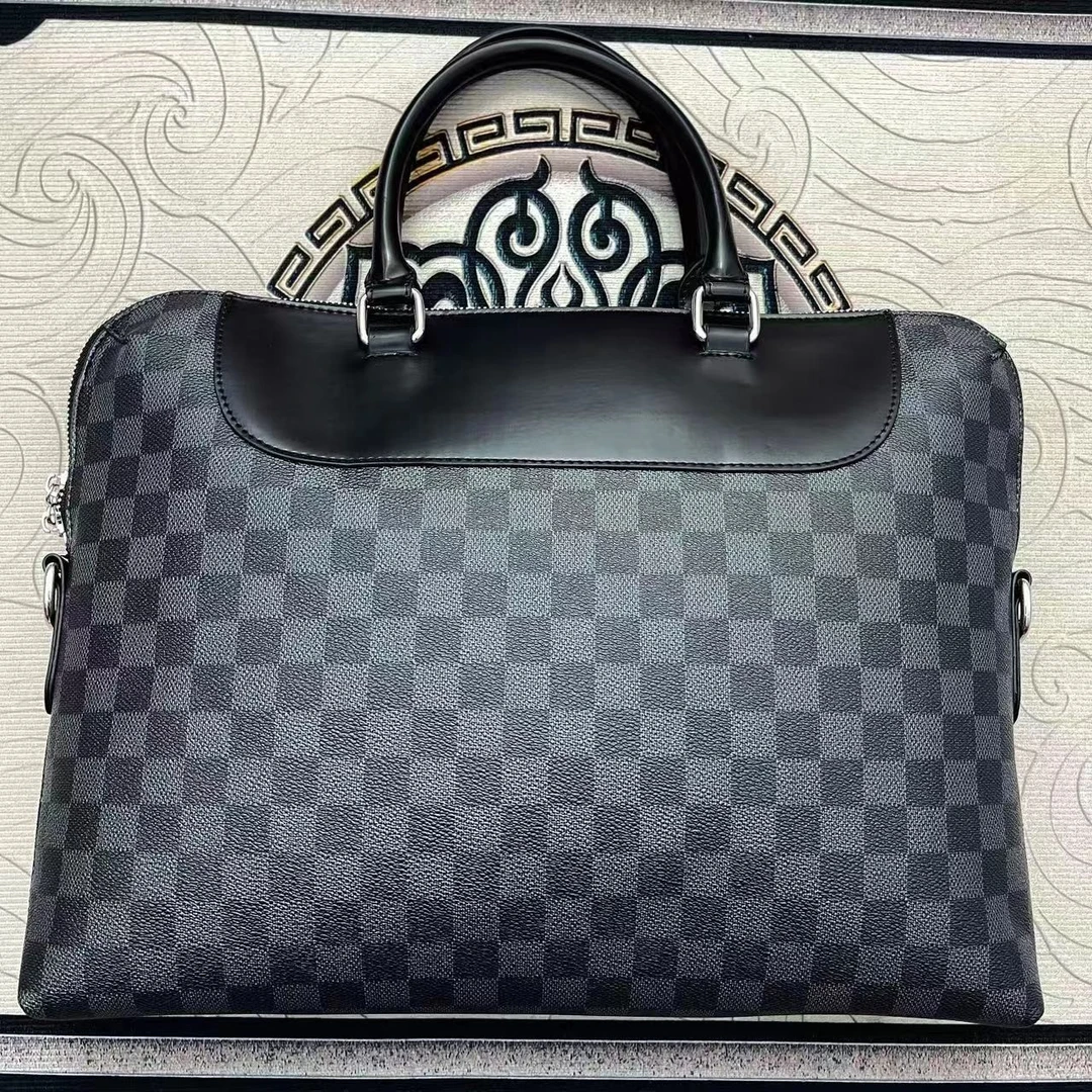 【欧凯推荐】男士商务休闲公文包棋盘格时尚黑色经典波士顿商务包