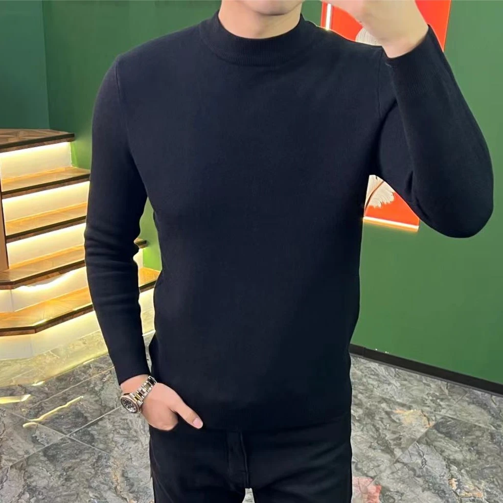 新款(加绒保暖)半高领加厚百搭打底毛衣时尚男士长袖冬季针织803A