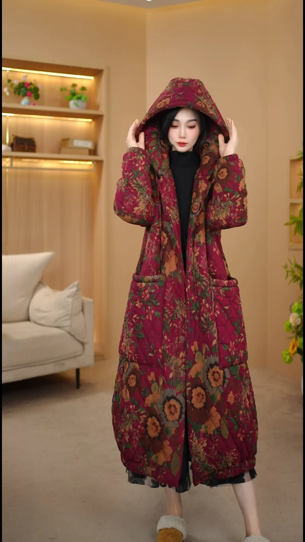 加绒加棉大帽子太阳花 花苞款棉衣棉服中长款外套设计款棉袄子