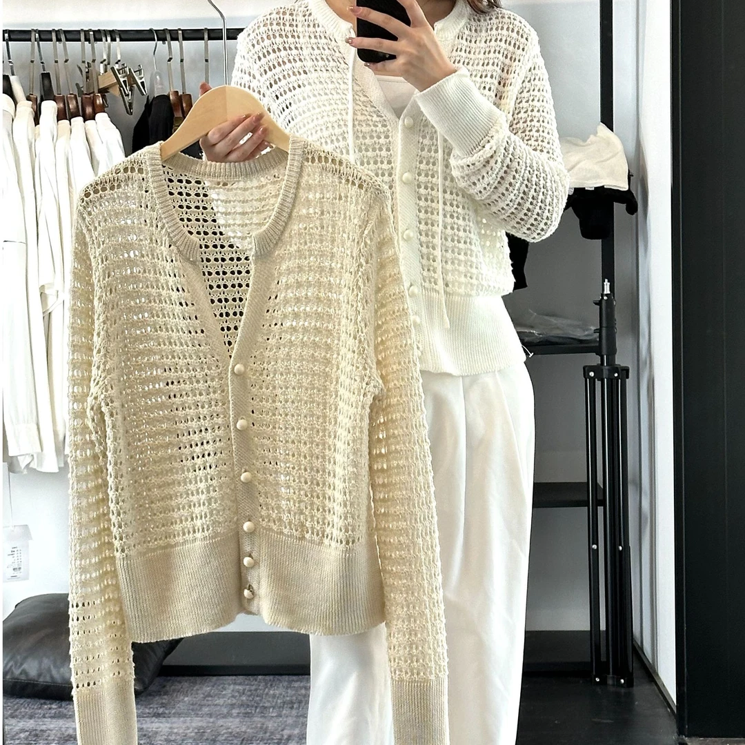 【拾艺】春秋长袖针织镂空简约风百搭羊毛衫