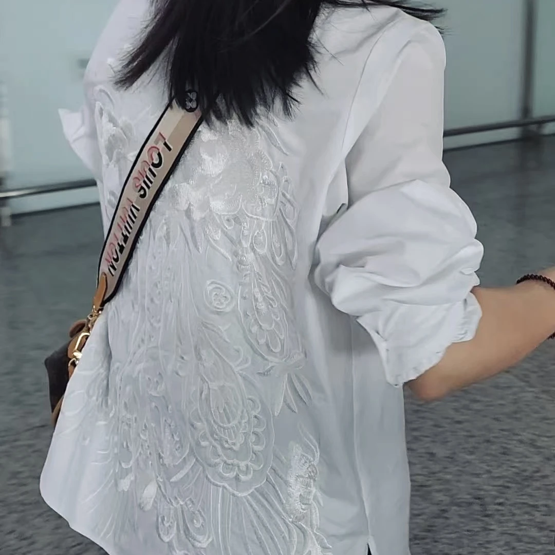 【少女心事】早秋款新中式后背重工牡丹刺绣开襟衬衫XX185