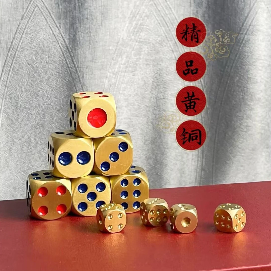 高档精品纯黄铜实心金色【色子】骰子室内客厅桌面摆件手工手把玩件