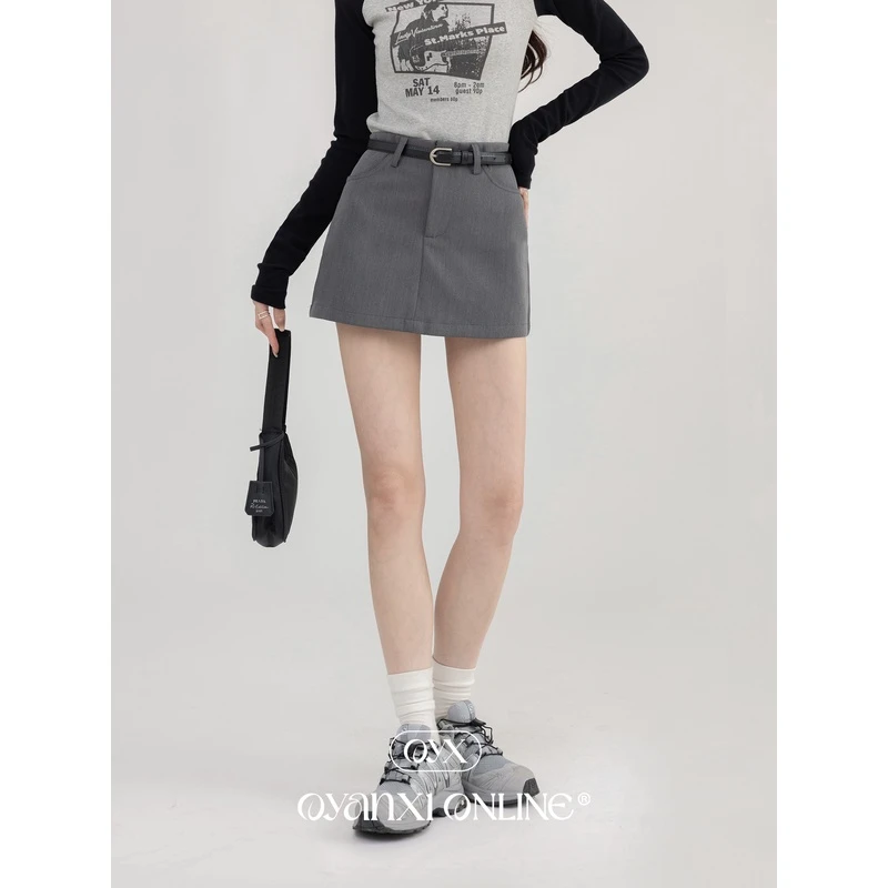 【欧阳喜OYANXI】暗调活跃高腰百搭灰色时尚秋季显瘦女修身装半身裙