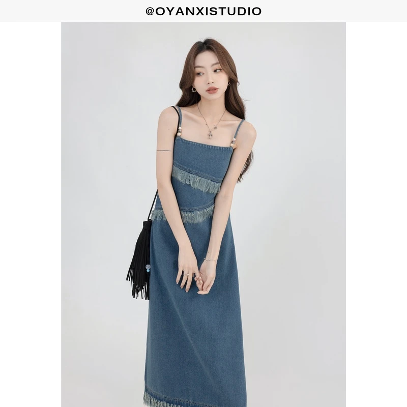 【欧阳喜OYANXI】流浪六便士复古流苏串珠吊带修身设计显瘦连衣裙