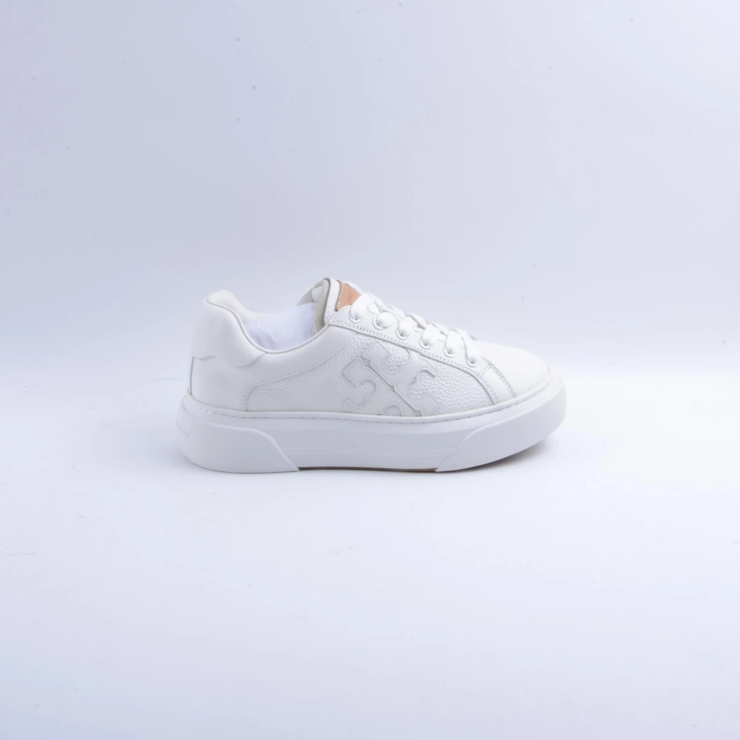95新 TORY BURCH/汤丽柏琦 TB白色荔枝皮系带休闲鞋6.5