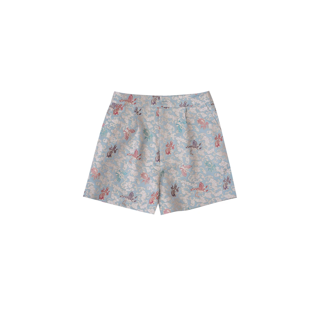 【金鱼闹彩蝶】钇冰·国潮新中式重磅织金宋锦时尚百搭短裤6424552