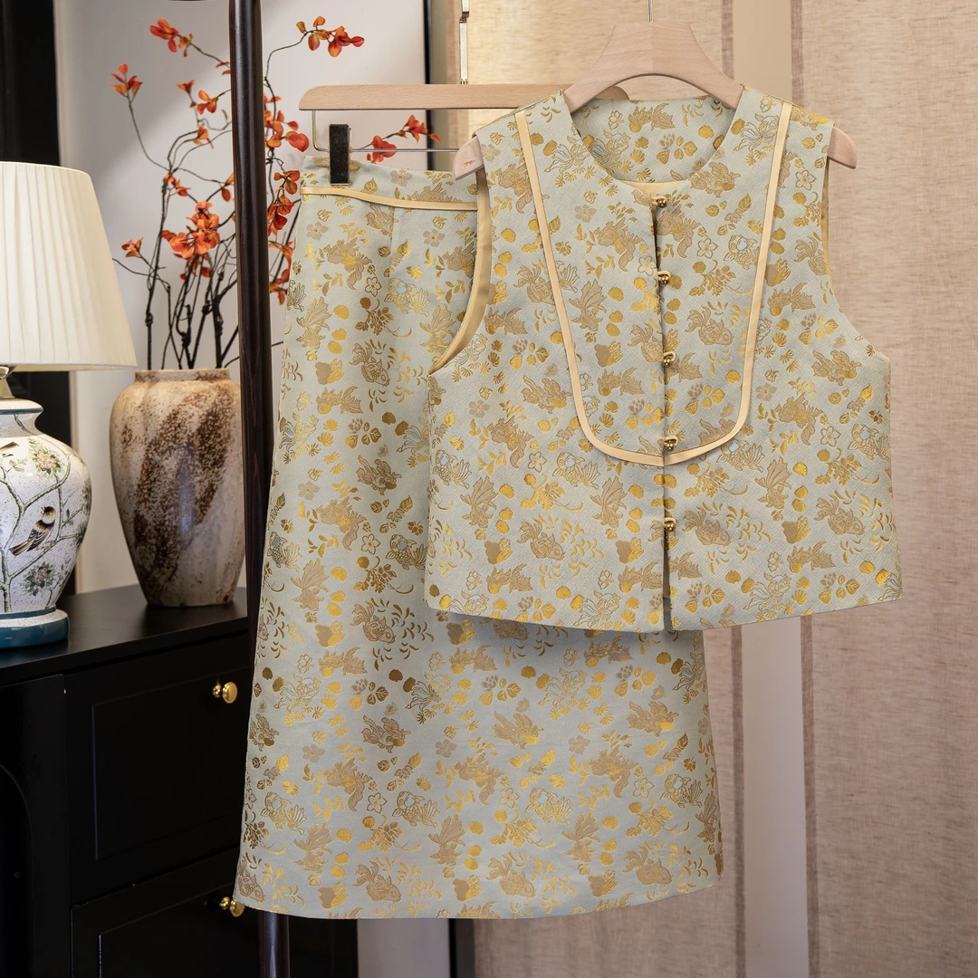 【金鱼水藻套装】国朝中式桑蚕丝织金宋锦气质套装6430454+6430466