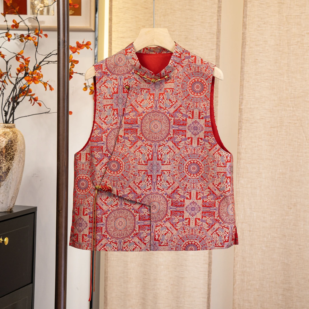 【八达晕马甲】钇冰·新中式重磅桑蚕丝宋锦无袖气质百搭马甲6430784