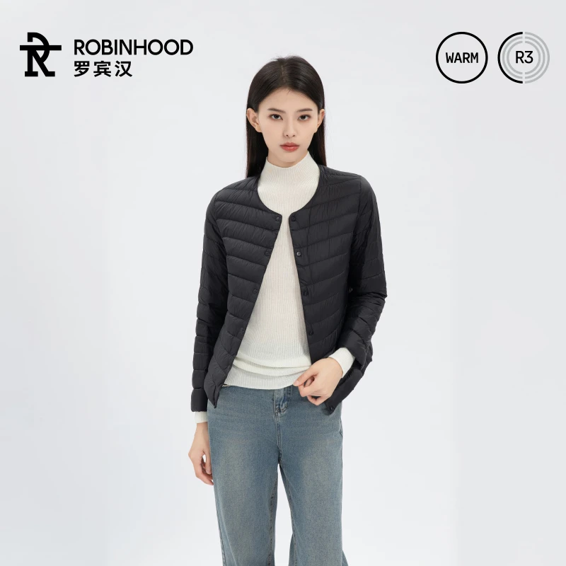 罗宾汉秋冬居家轻薄圆V领女款鸭绒羽绒服白鸭绒女士-P