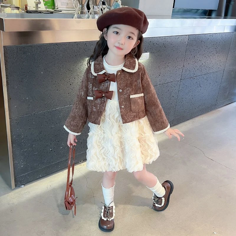 女童春秋连衣裙套装2024新款洋气儿童纱裙公主风女宝宝韩版两件套