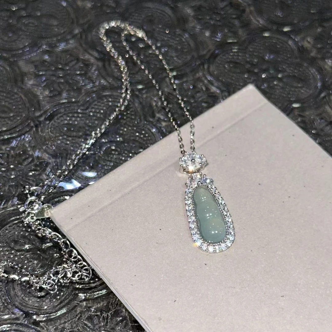 链子925银 新中式四季豆吊坠项链-1955