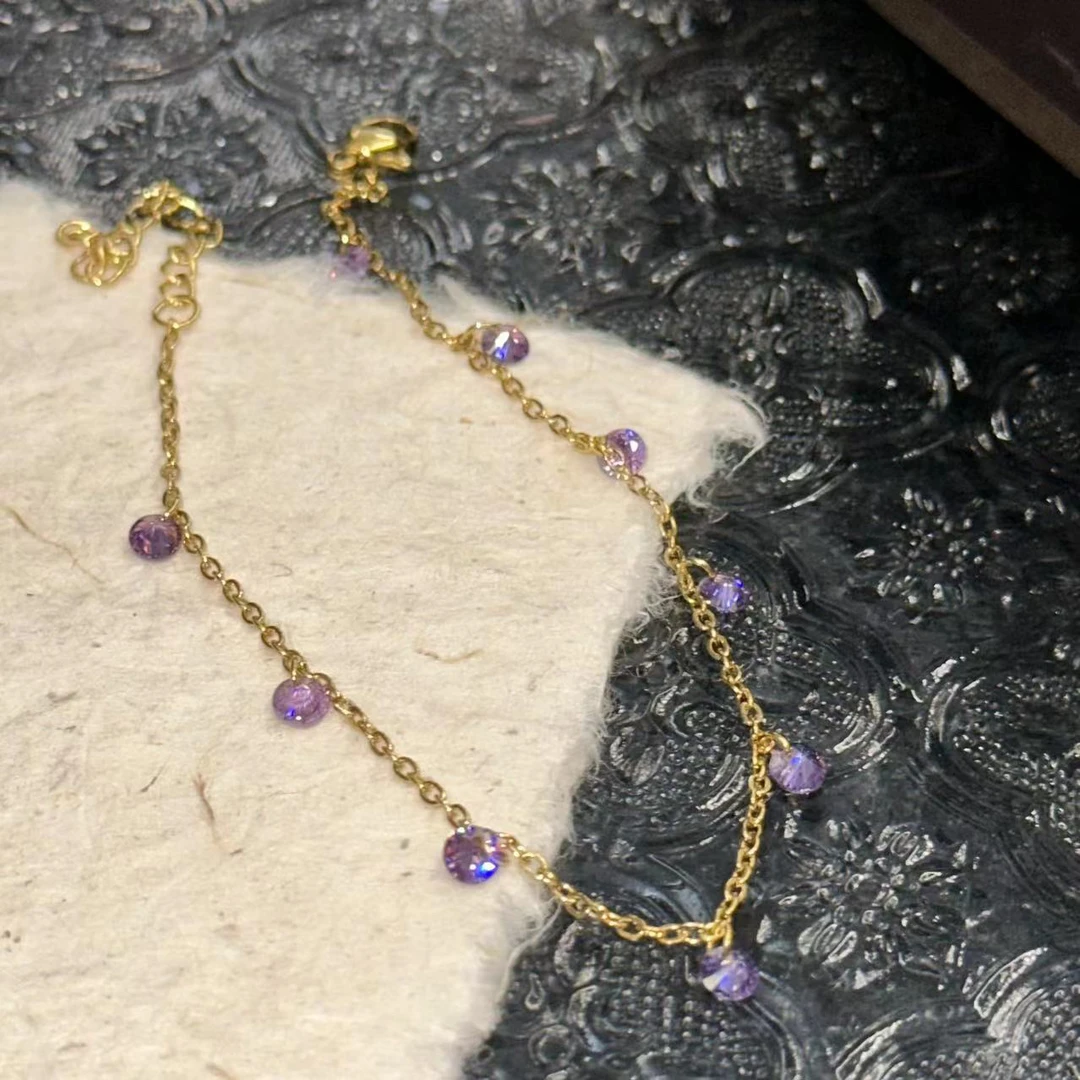 钛钢脚链 紫色轻奢简约脚链-1429