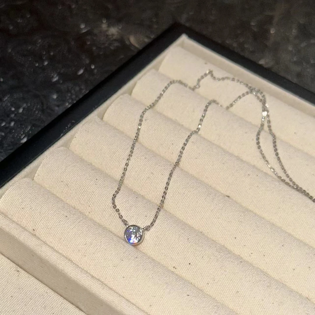 坠链均925银 简约单钻泡泡项链-2410