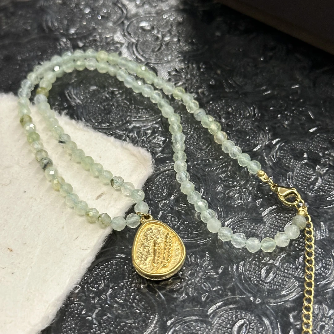 钛钢项链 绿色晶晶简约项链-1127