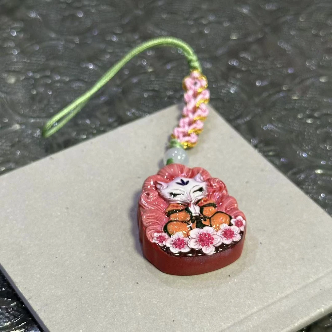 粉色九尾狐民族风吊坠手机链-1978