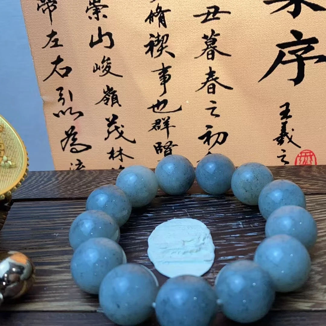 和田玉青花圆珠手串