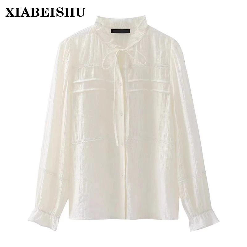 【品质女装】剪标撤柜高端品牌女装衬衫法式木耳边立领长袖上衣秋季