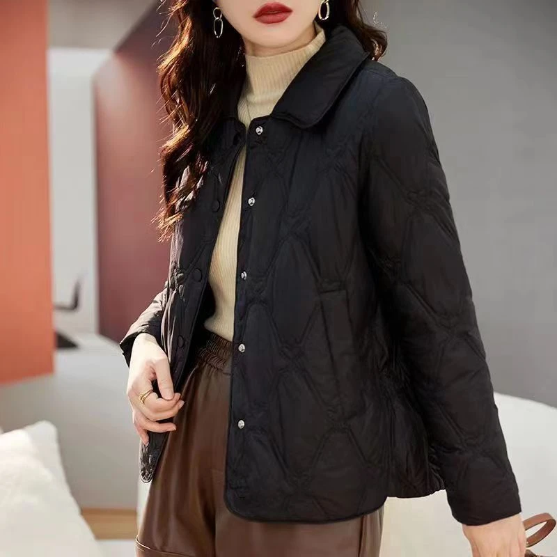 秋冬时尚百搭冬季短款薄袄菱格小香风加厚棉衣中年大码妈妈装上衣