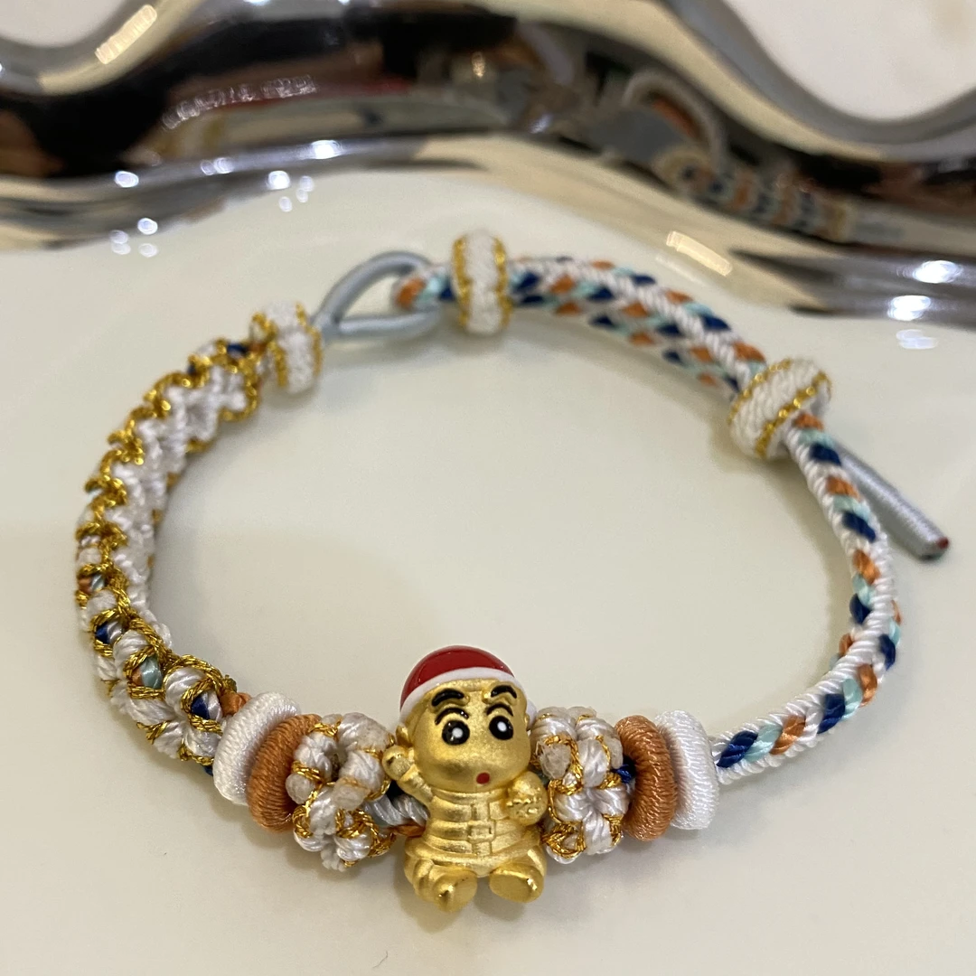 纯黄金足金999蜡笔小新圣诞老人版金手链金手串时尚百搭可爱礼物