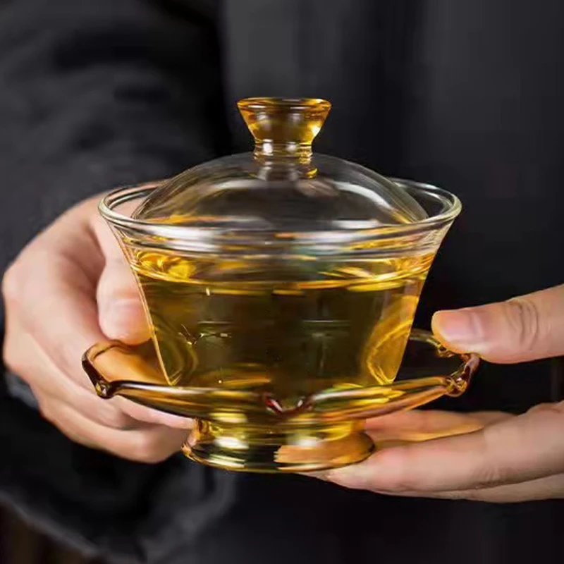 耐热高温玻璃盖碗功夫茶具三才泡茶敬茶杯茶碗大小码加厚泡茶碗