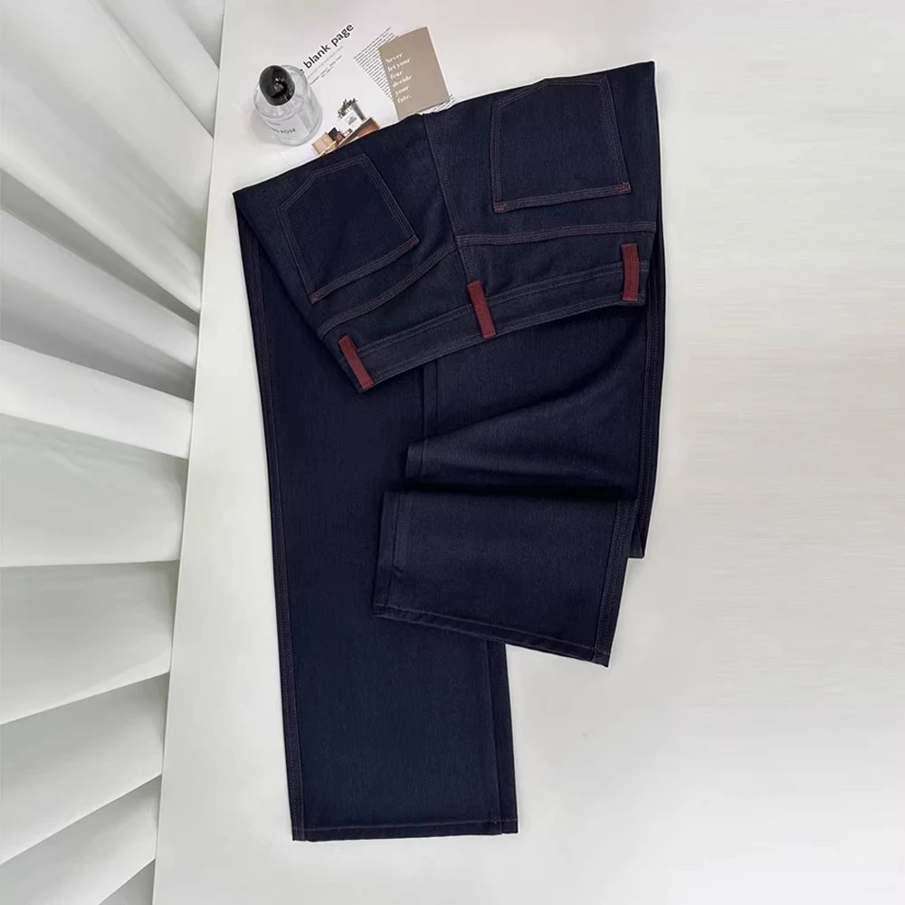 2024新款原色牛仔裤女秋冬加绒休闲拖地裤窄版宽松弹力直筒阔腿裤